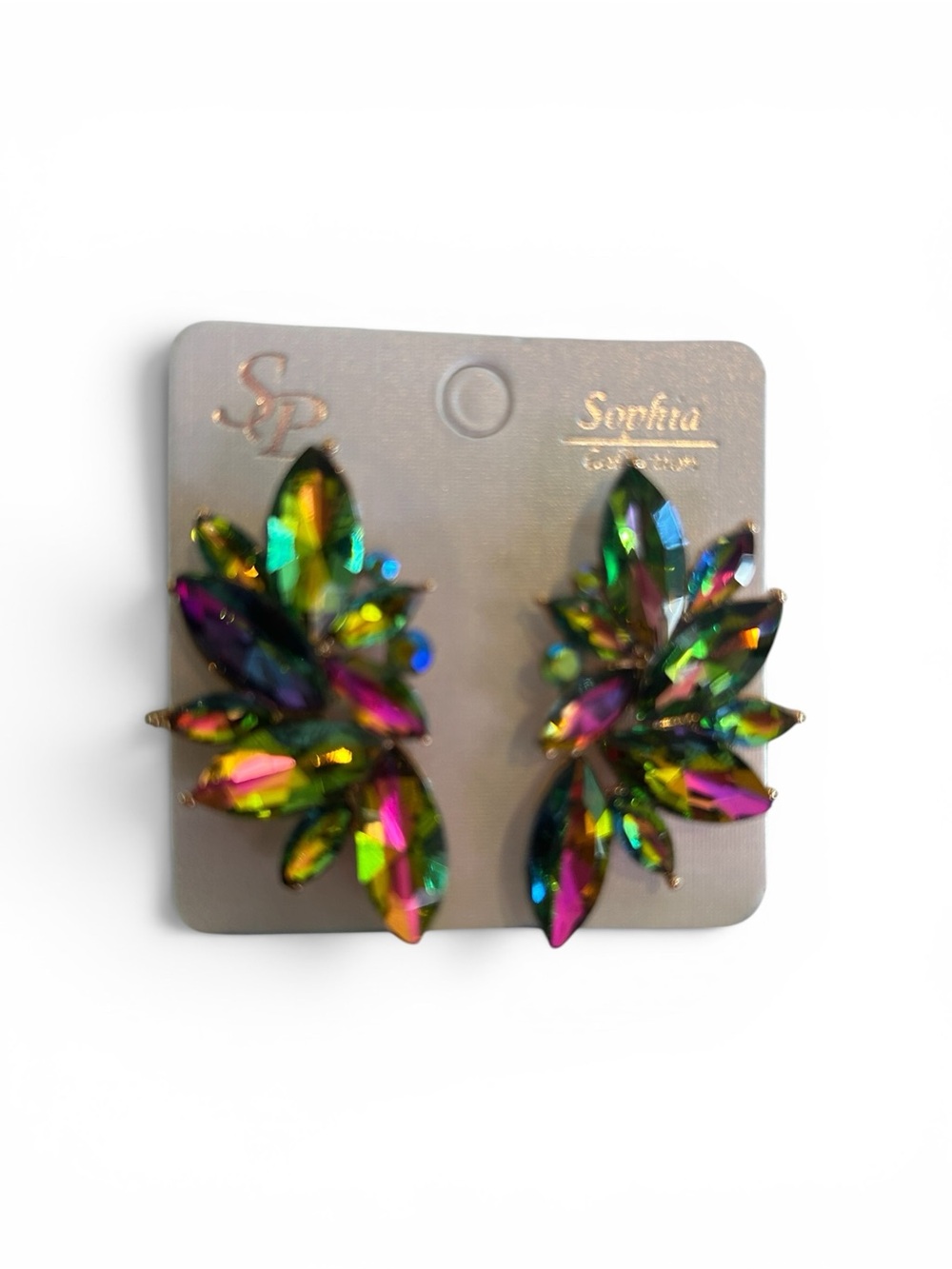 Sophia Collection Colorful Crystal Leaf Cluster Earrings